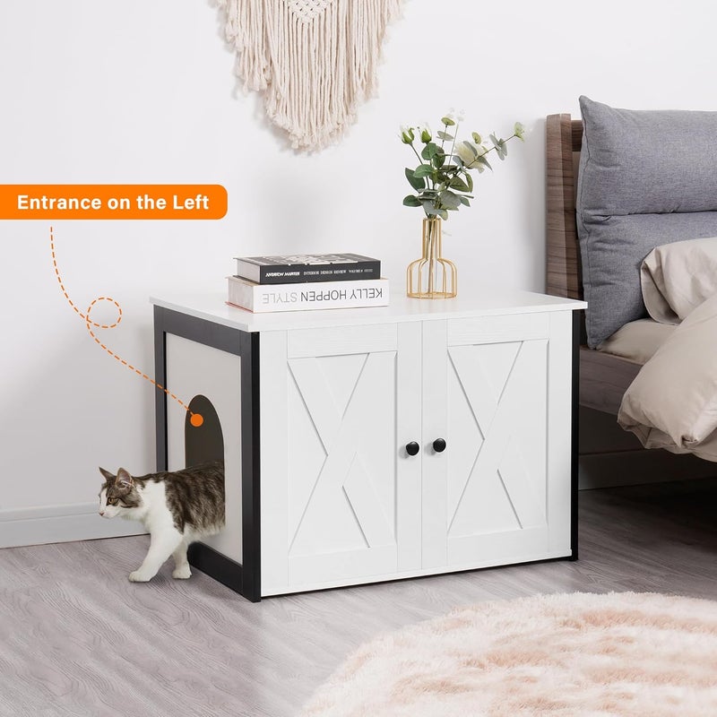 Dwanton Litter Box Enclosure, Cat Litter Box Furniture Hidden, Reversible Entrance Can Be on Left or Right Side, Wooden Cat Washroom Indoor, White, 27.6 Inches - Image 3